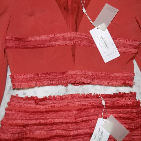 NWT Finders Keepers Orange Fringe Crop Top and Skirt Set - Picture 5 of 12